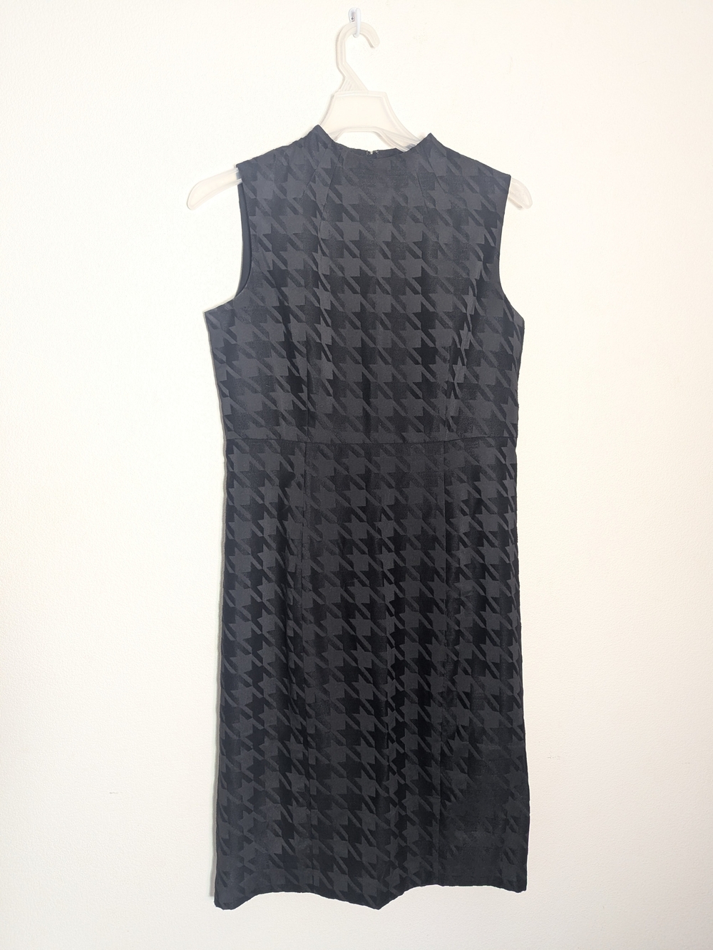 Ann Taylor Womens Sheath Dress Houndstooth Jacquard Mock Neck Quiet Luxury 10